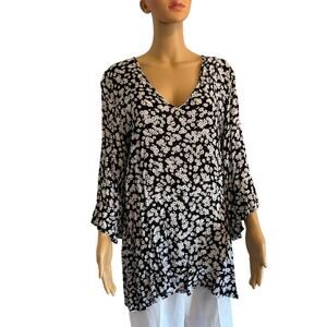 Ann Cole Black & White Floral Top/Swim Cover Up, Women's Size M